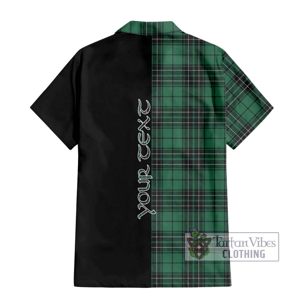 MacLean Hunting Ancient Tartan Short Sleeve Button Shirt with Family Crest and Half Of Me Style - Tartanvibesclothing Shop