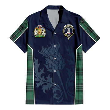 MacLean Hunting Ancient Tartan Short Sleeve Button Up Shirt with Family Crest and Scottish Thistle Vibes Sport Style