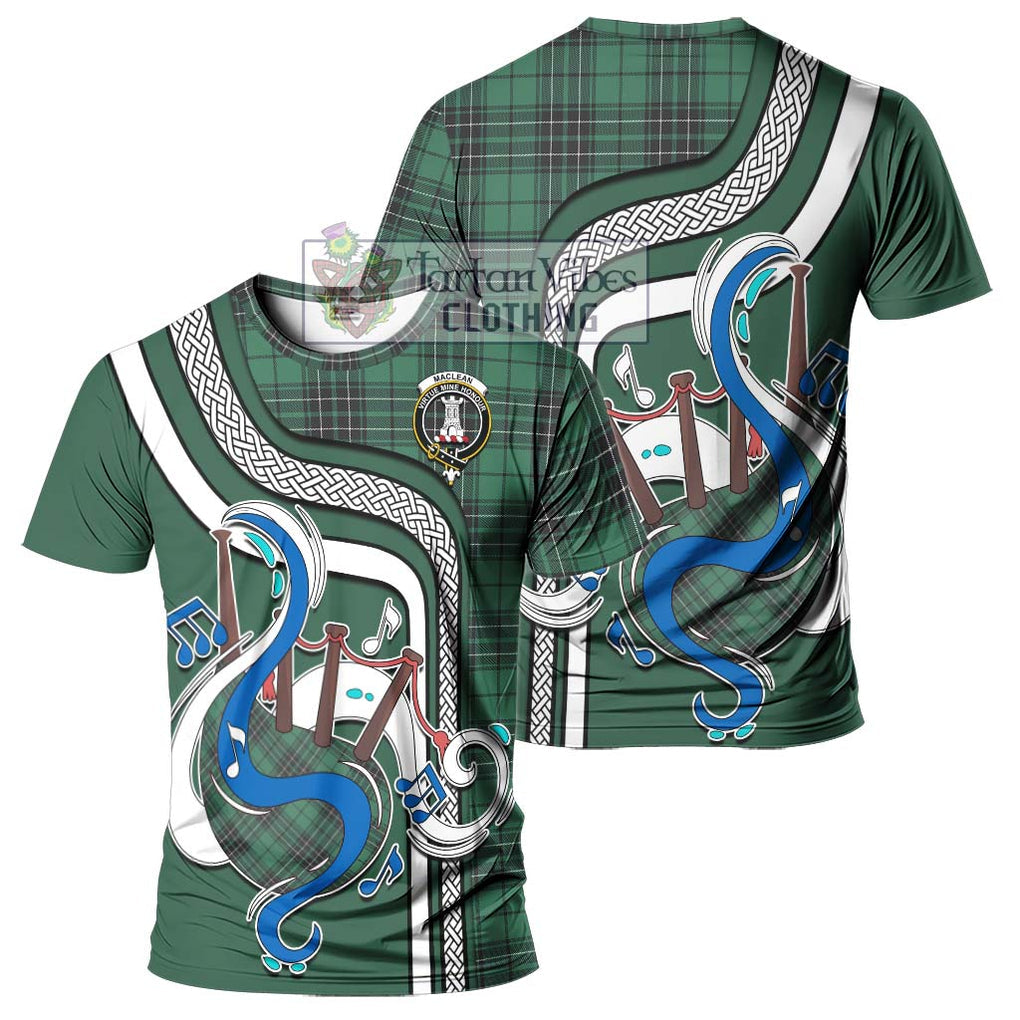 MacLean Hunting Ancient Tartan T-Shirt with Epic Bagpipe Style - Tartanvibesclothing Shop