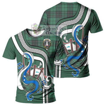 MacLean Hunting Ancient Tartan T-Shirt with Epic Bagpipe Style