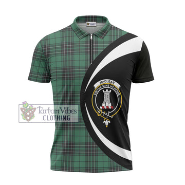 MacLean Hunting Ancient Tartan Zipper Polo Shirt with Family Crest Circle Style