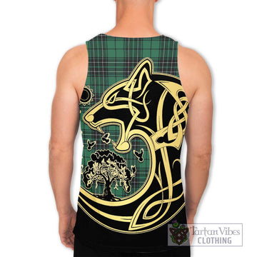 MacLean Hunting Ancient Tartan Men's Tank Top with Family Crest Celtic Wolf Style