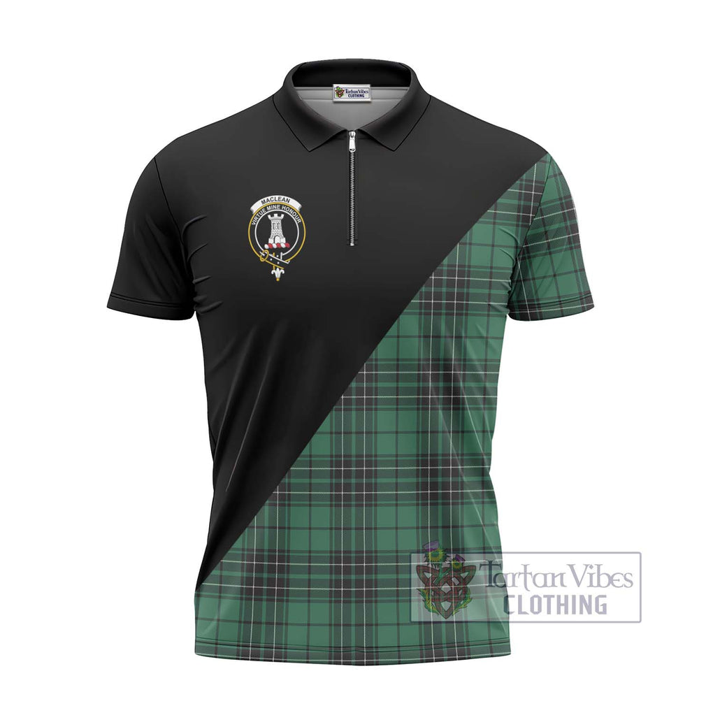 MacLean Hunting Ancient Tartan Zipper Polo Shirt with Family Crest and Military Logo Style - Tartanvibesclothing Shop