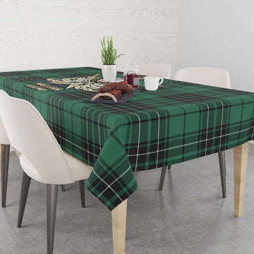 MacLean Hunting Ancient Tartan Tablecloth with Clan Crest and the Golden Sword of Courageous Legacy