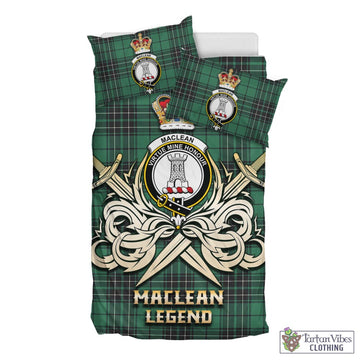 MacLean Hunting Ancient Tartan Bedding Set with Clan Crest and the Golden Sword of Courageous Legacy