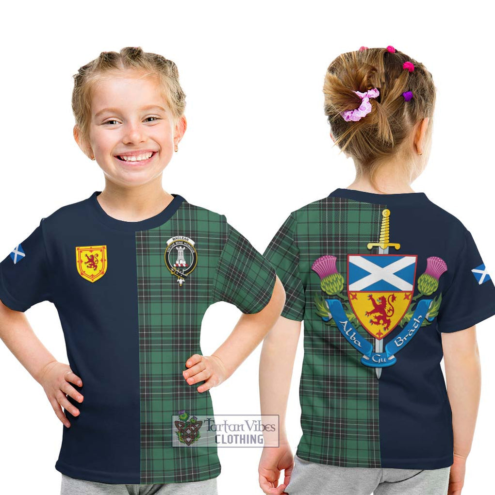 Tartan Vibes Clothing MacLean Hunting Ancient Tartan Kid T-Shirt with Scottish Lion Royal Arm Half Style