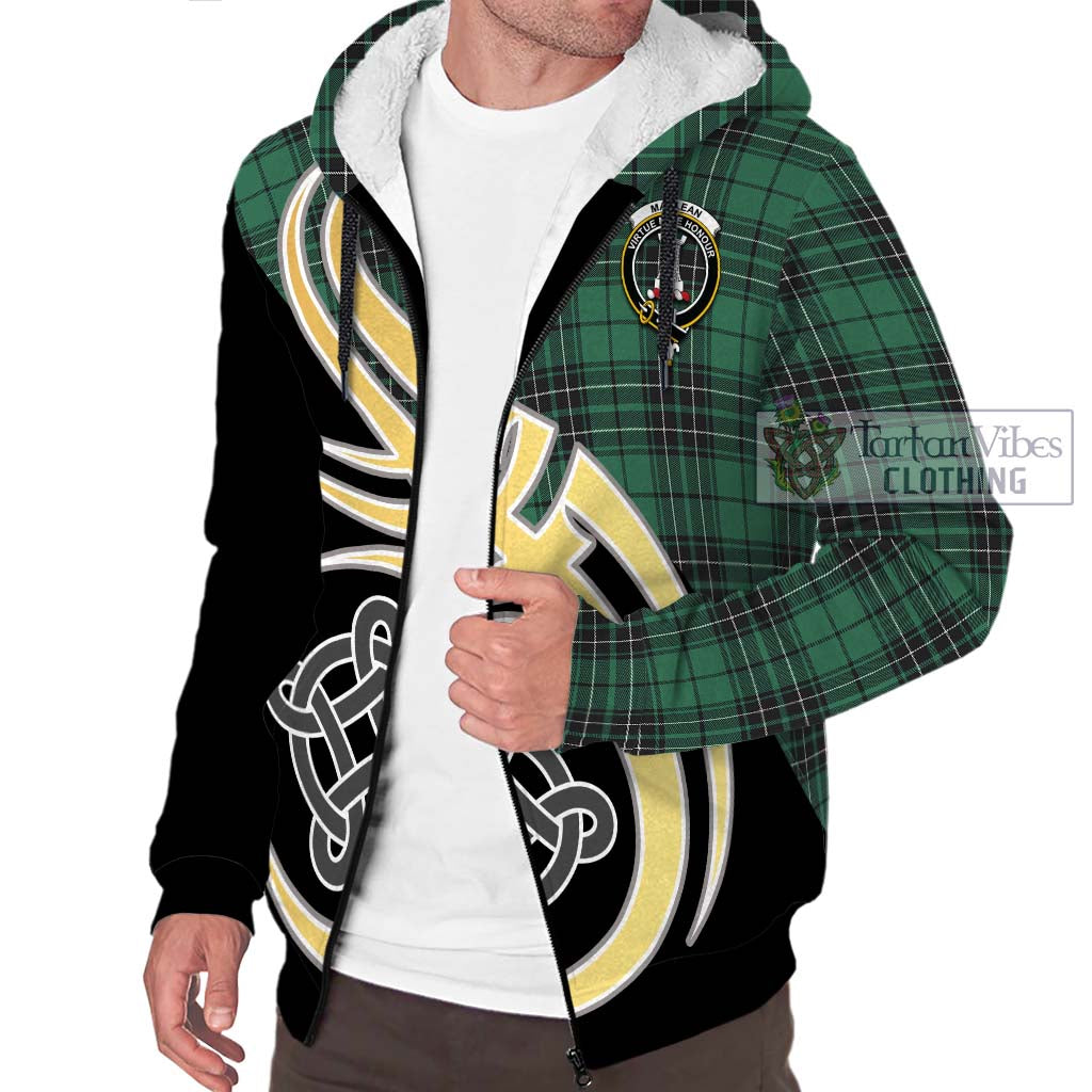 MacLean Hunting Ancient Tartan Sherpa Hoodie with Family Crest and Celtic Symbol Style - Tartan Vibes Clothing