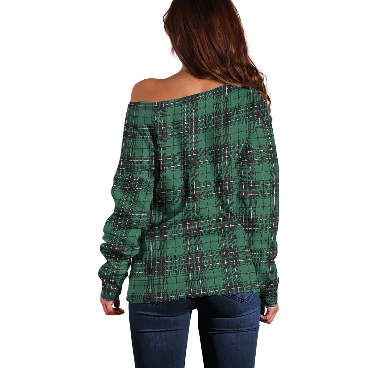 MacLean Hunting Ancient Tartan Off Shoulder Women Sweater with Family Crest - Tartanvibesclothing