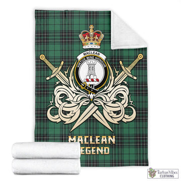 MacLean Hunting Ancient Tartan Blanket with Clan Crest and the Golden Sword of Courageous Legacy