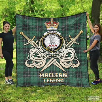 MacLean Hunting Ancient Tartan Quilt with Clan Crest and the Golden Sword of Courageous Legacy