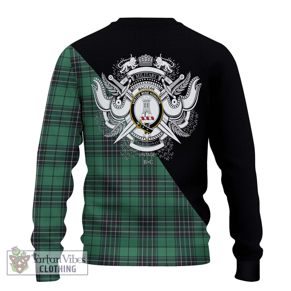 MacLean Hunting Ancient Tartan Knitted Sweater with Family Crest and Military Logo Style - Tartanvibesclothing Shop