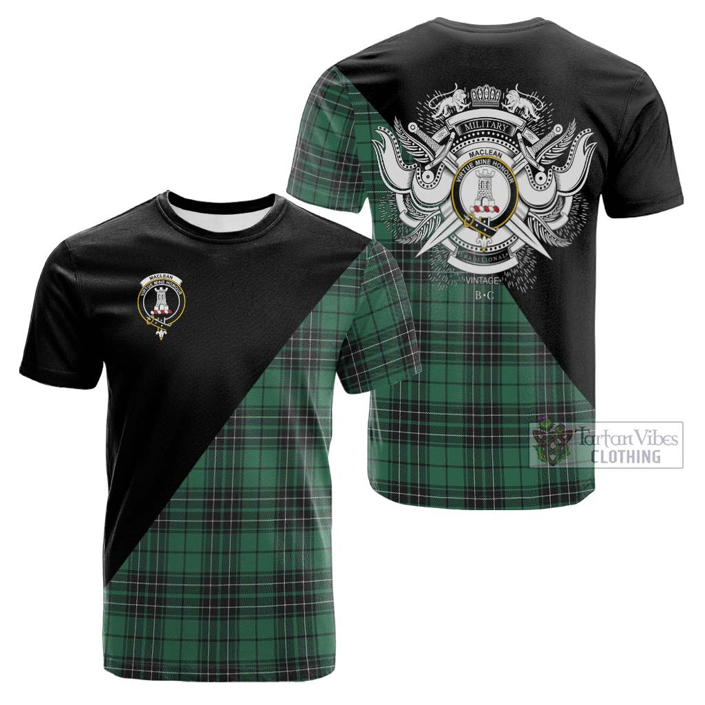 Tartan Vibes Clothing MacLean Hunting Ancient Tartan Cotton T-shirt with Family Crest and Military Logo Style