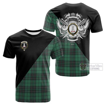 MacLean Hunting Ancient Tartan Cotton T-shirt with Family Crest and Military Logo Style