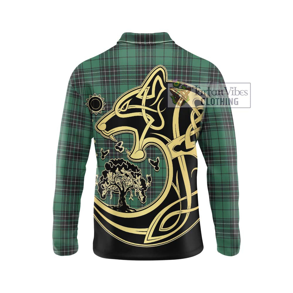 MacLean Hunting Ancient Tartan Long Sleeve Polo Shirt with Family Crest Celtic Wolf Style - Tartanvibesclothing Shop