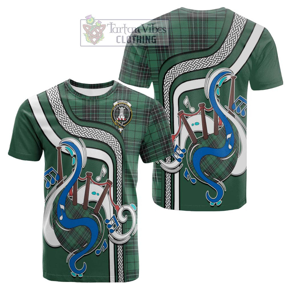 Tartan Vibes Clothing MacLean Hunting Ancient Tartan Cotton T-shirt with Epic Bagpipe Style