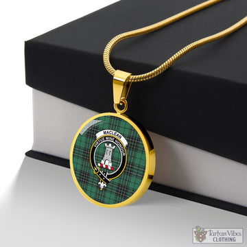 MacLean Hunting Ancient Tartan Circle Necklace with Family Crest