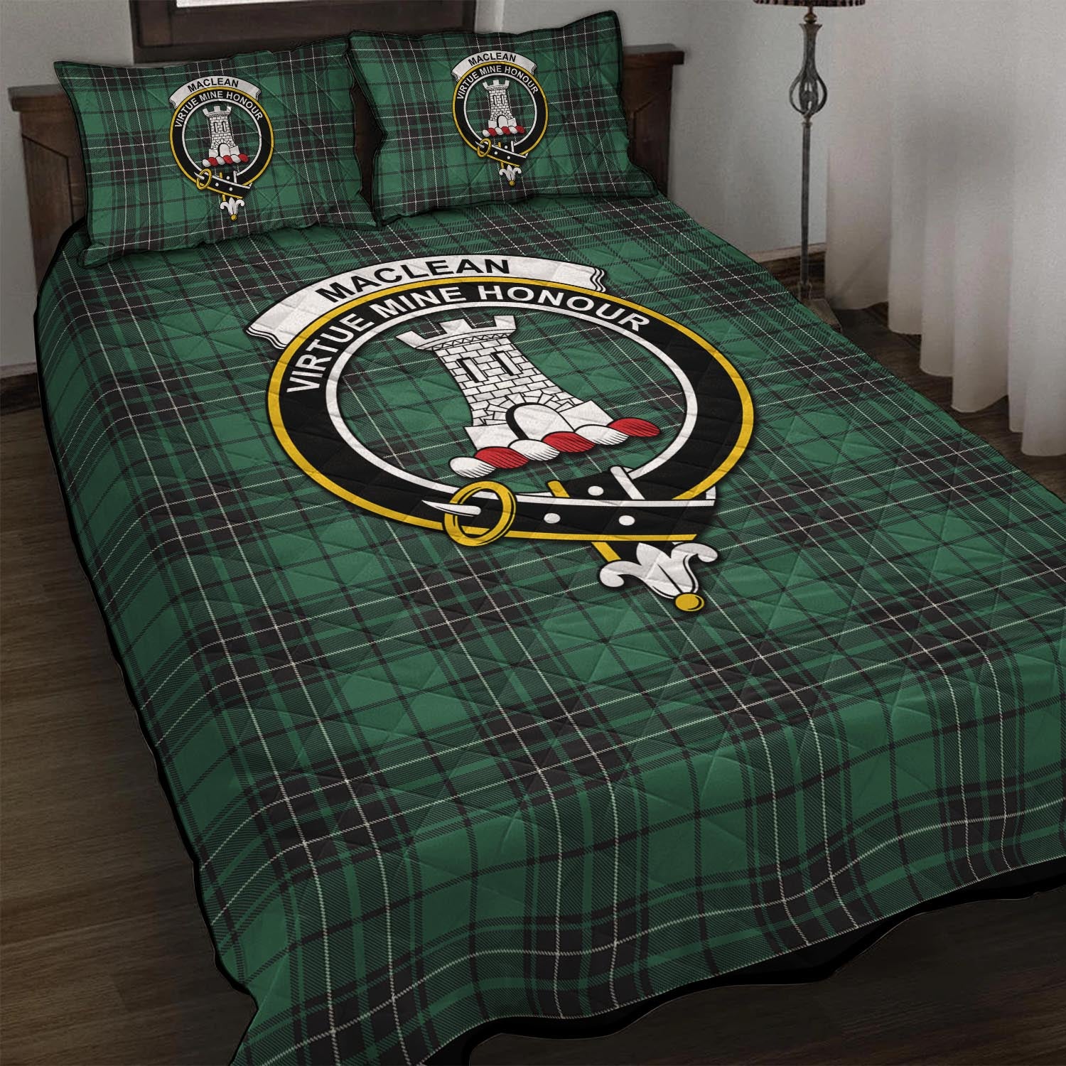 MacLean Hunting Ancient Tartan Quilt Bed Set with Family Crest - Tartanvibesclothing