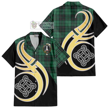 MacLean Hunting Ancient Tartan Short Sleeve Button Shirt with Family Crest and Celtic Symbol Style