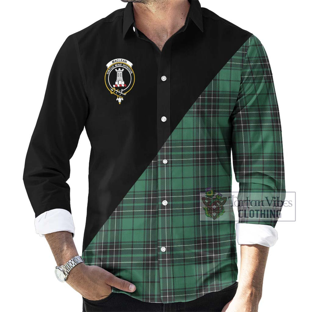 MacLean Hunting Ancient Tartan Long Sleeve Button Shirt with Family Crest and Military Logo Style - Tartanvibesclothing Shop