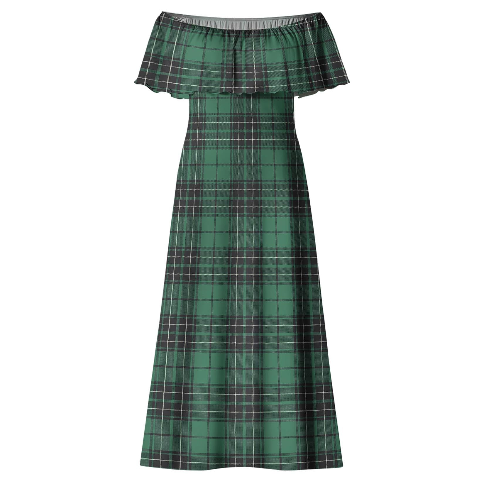 MacLean Hunting Ancient Tartan Off Shoulder Long Dress - Tartanvibesclothing