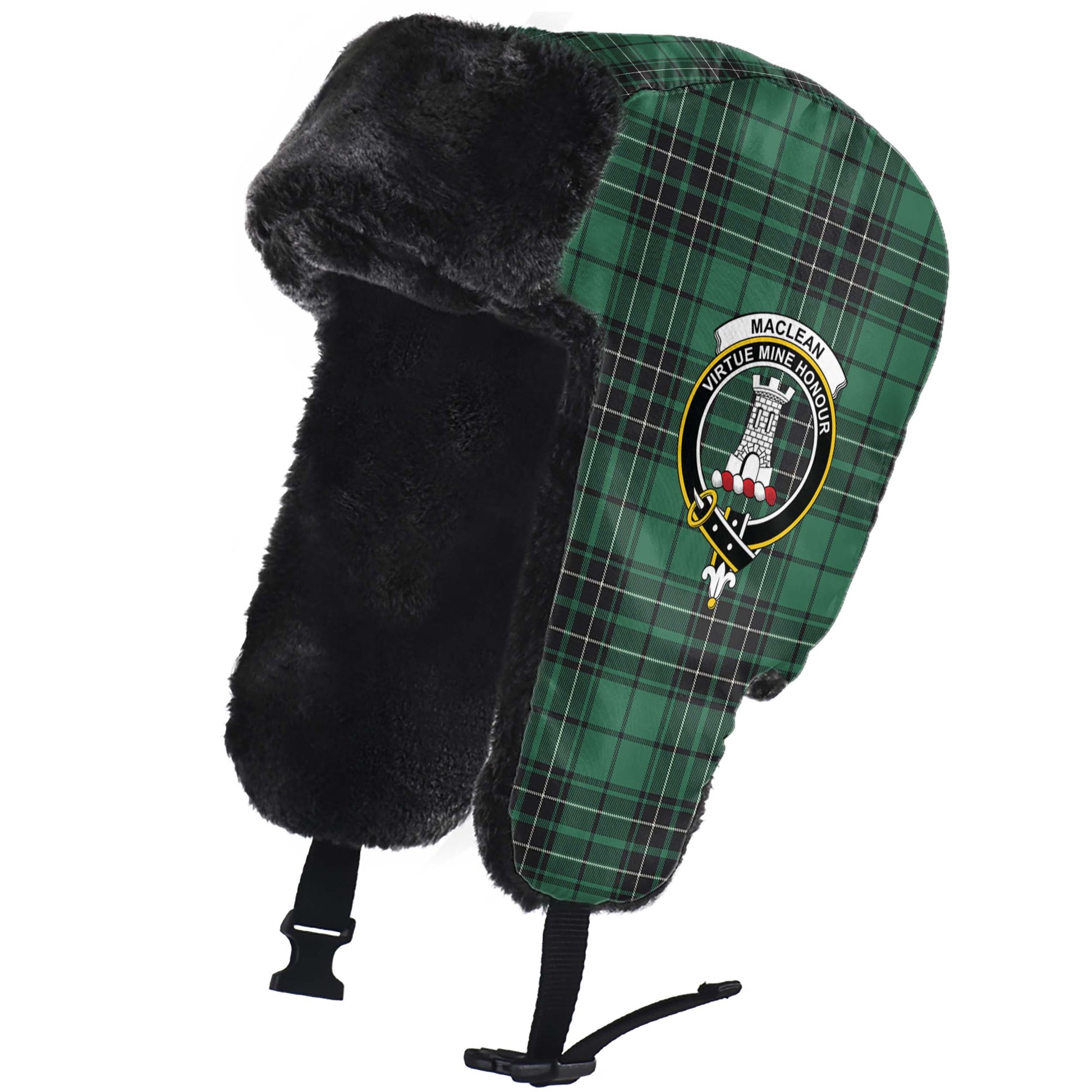 MacLean Hunting Ancient Tartan Winter Trapper Hat with Family Crest - Tartanvibesclothing