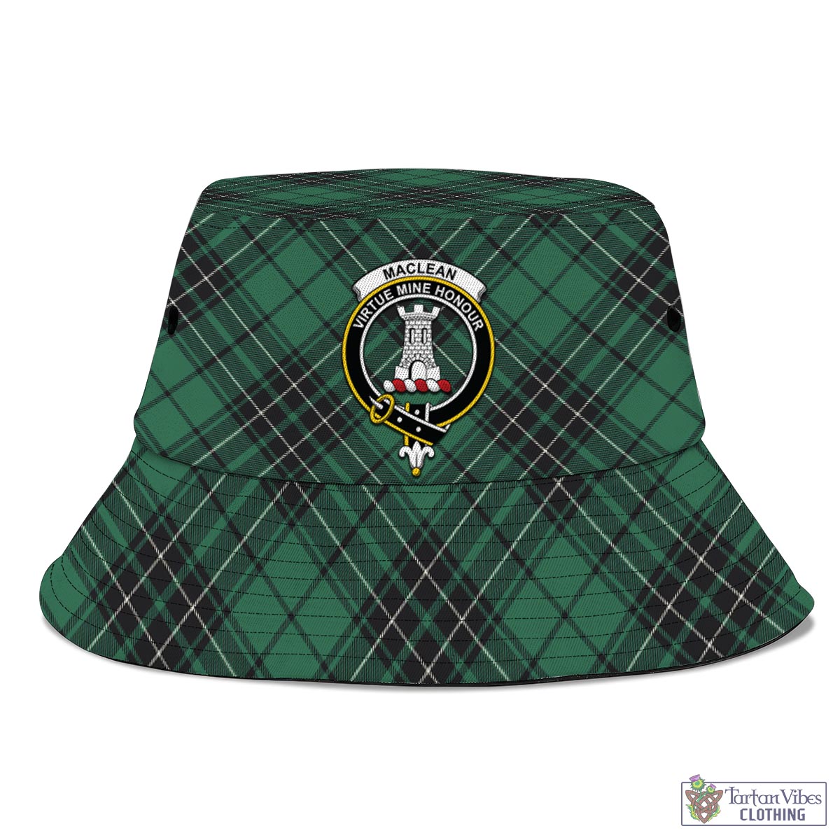 Tartan Vibes Clothing MacLean Hunting Ancient Tartan Bucket Hat with Family Crest