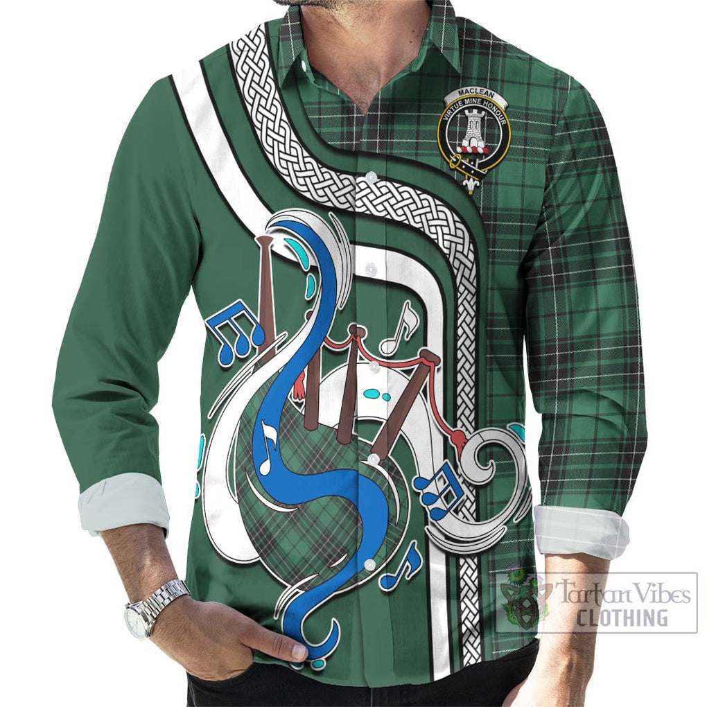 MacLean Hunting Ancient Tartan Long Sleeve Button Shirt with Epic Bagpipe Style - Tartanvibesclothing Shop