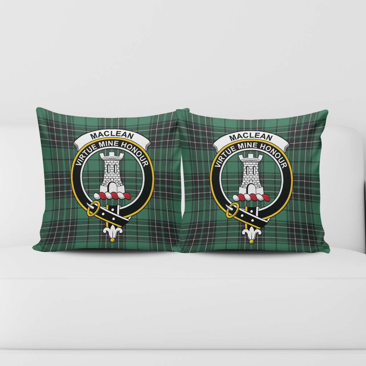 MacLean Hunting Ancient Tartan Pillow Cover with Family Crest - Tartanvibesclothing