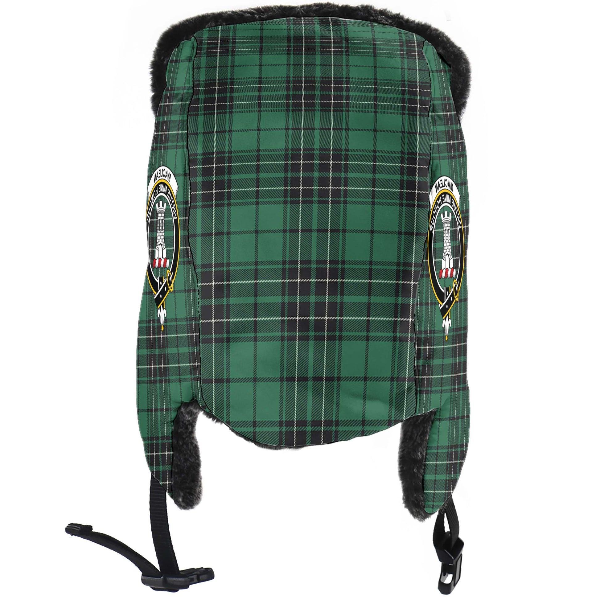 MacLean Hunting Ancient Tartan Winter Trapper Hat with Family Crest - Tartanvibesclothing