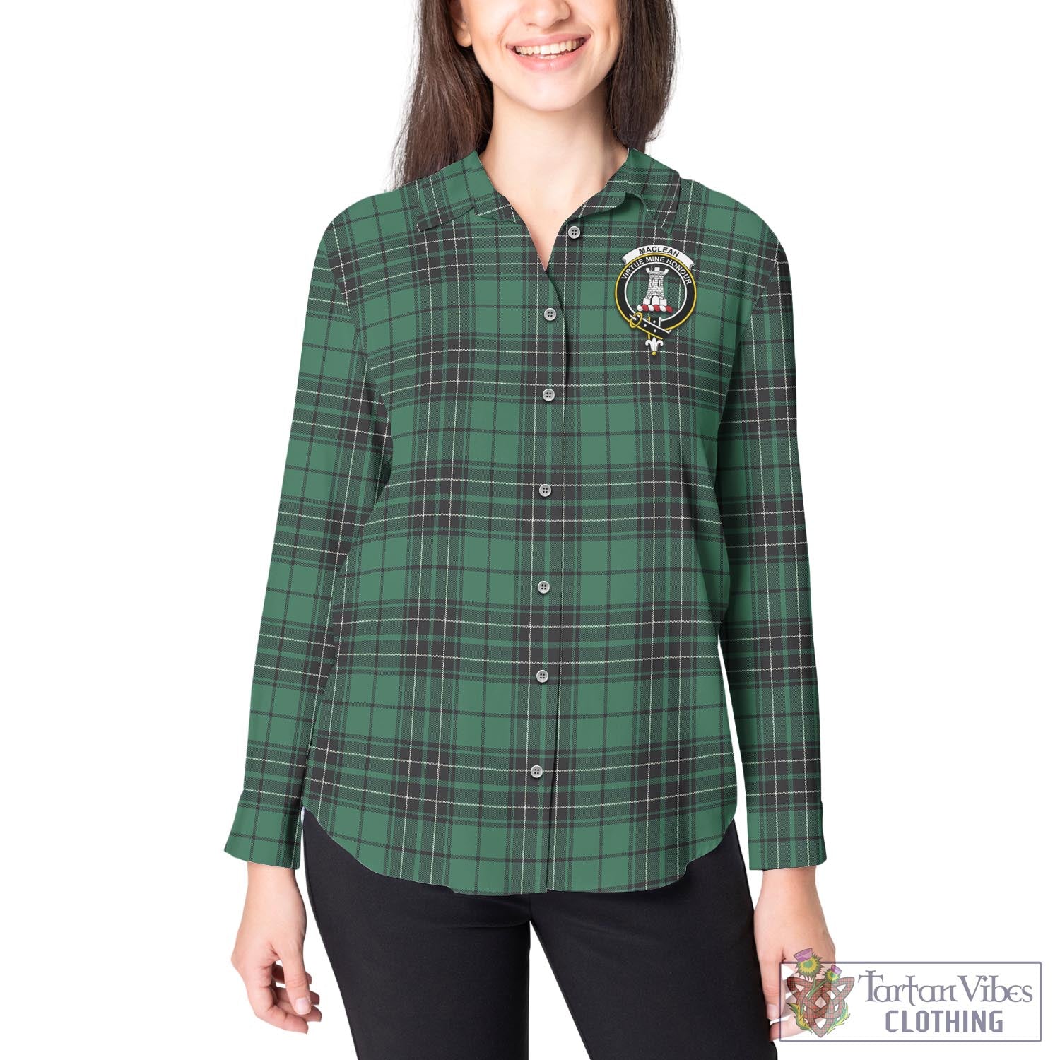 Tartan Vibes Clothing MacLean Hunting Ancient Tartan Womens Casual Shirt with Family Crest