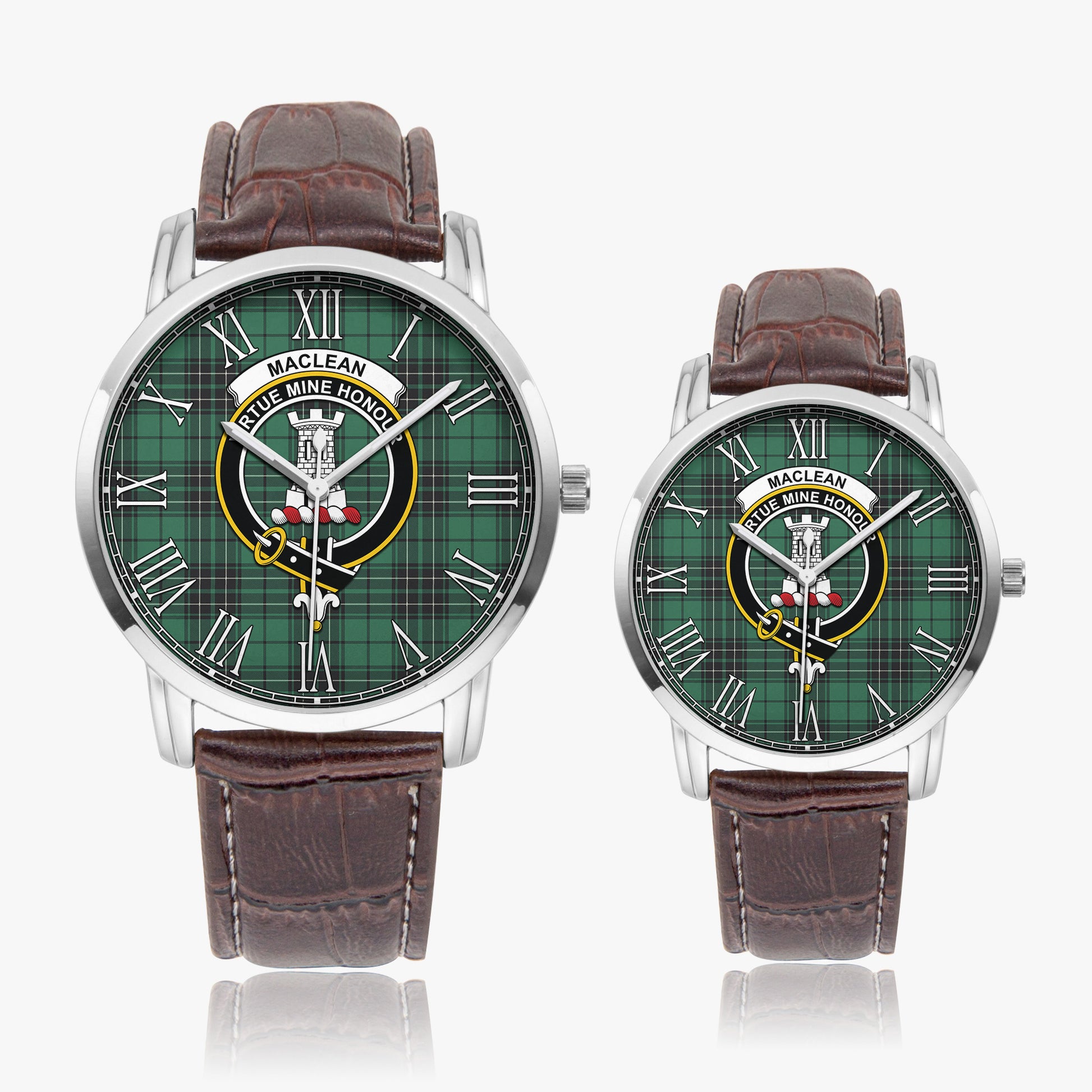 MacLean Hunting Ancient Tartan Family Crest Leather Strap Quartz Watch - Tartanvibesclothing