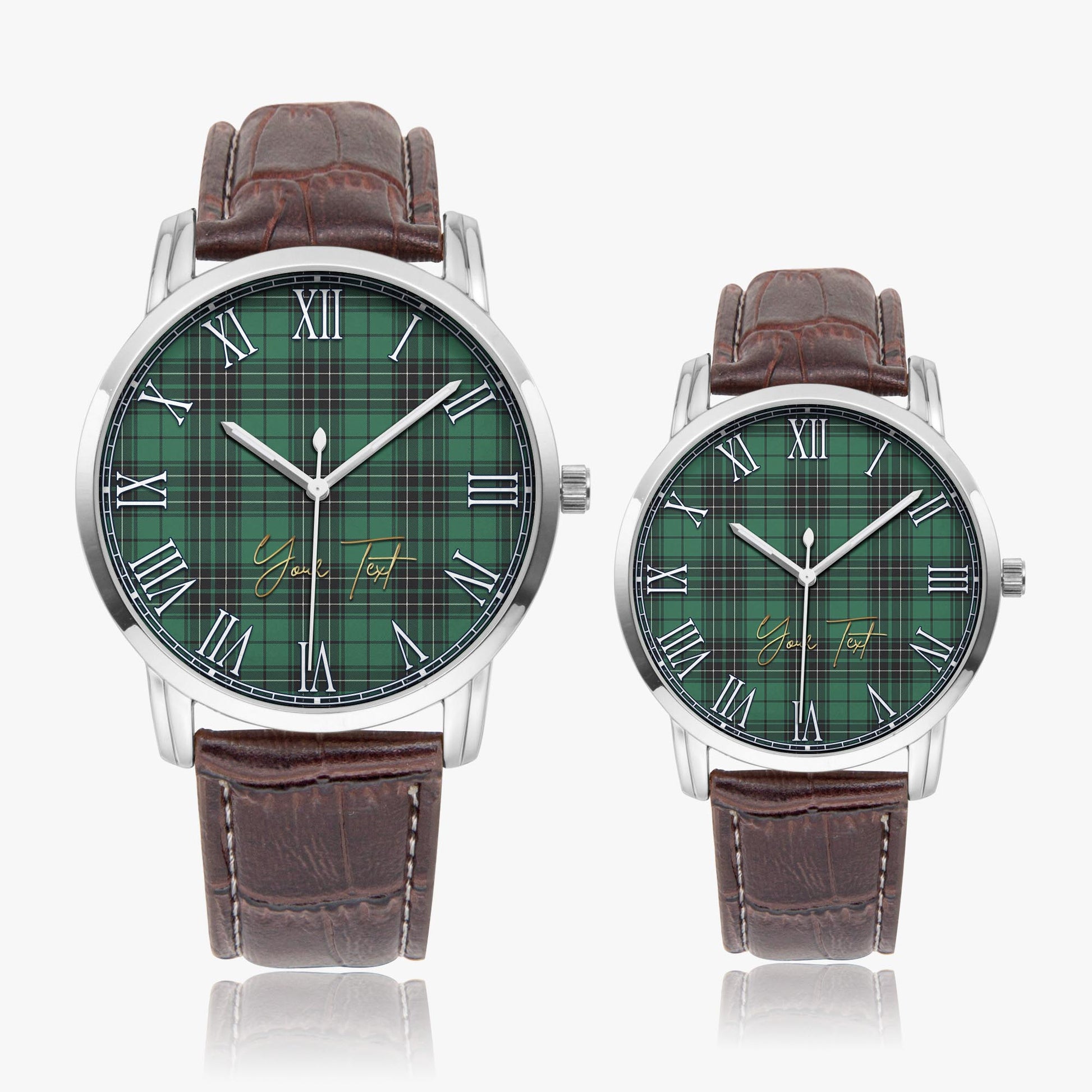 MacLean Hunting Ancient Tartan Personalized Your Text Leather Trap Quartz Watch Wide Type Silver Case With Brown Leather Strap - Tartanvibesclothing