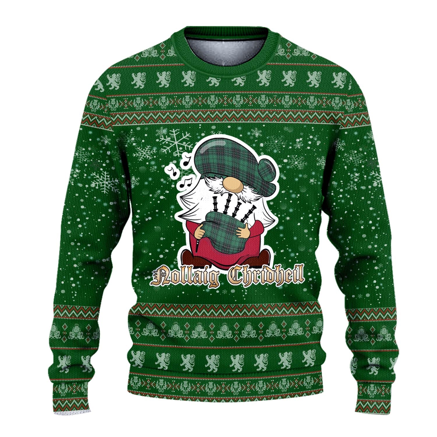 MacLean Hunting Ancient Clan Christmas Family Knitted Sweater with Funny Gnome Playing Bagpipes - Tartanvibesclothing