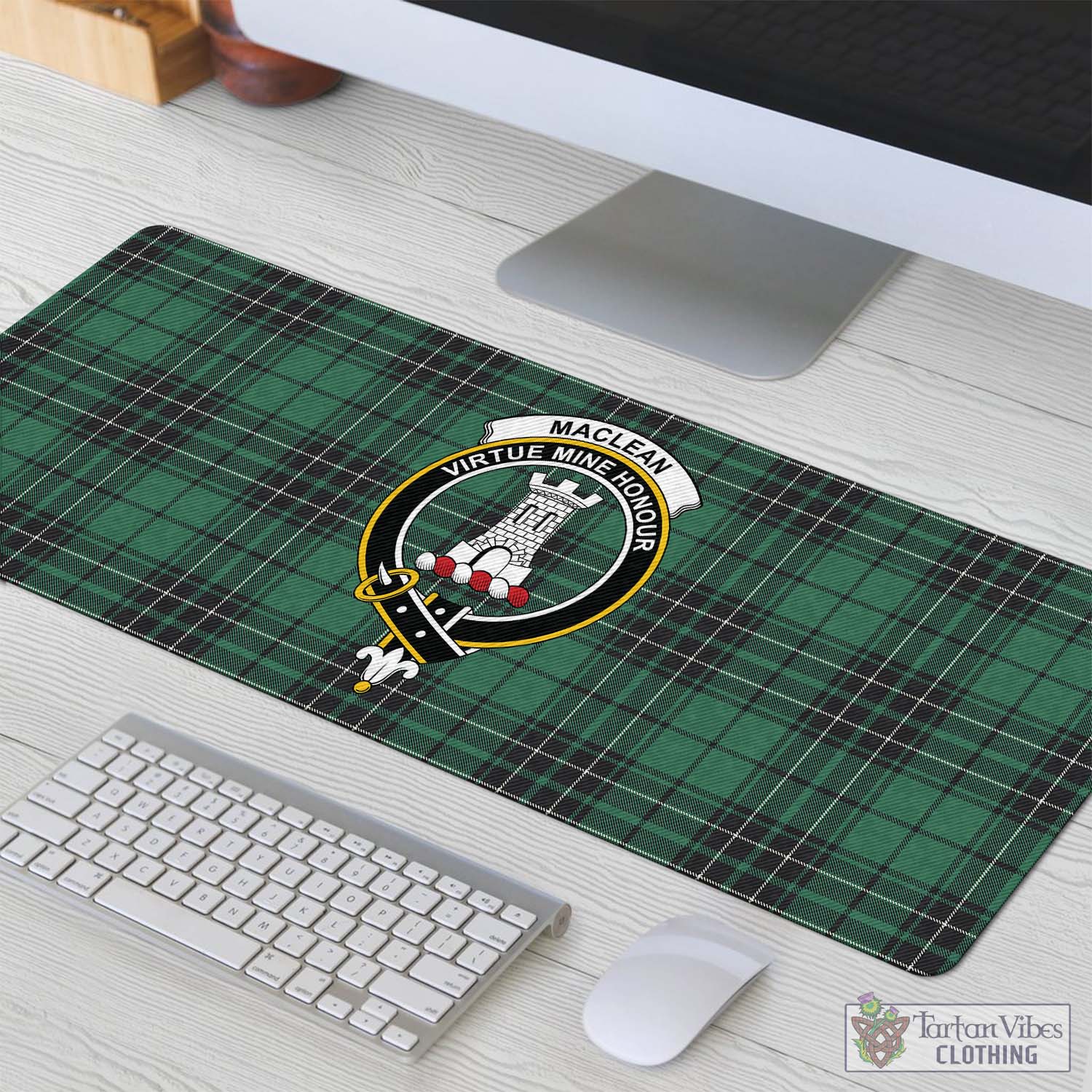 Tartan Vibes Clothing MacLean Hunting Ancient Tartan Mouse Pad with Family Crest
