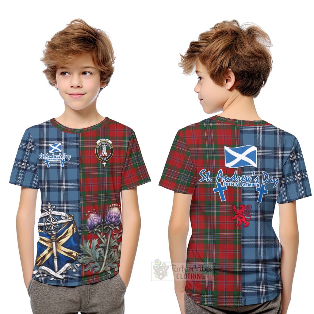 Tartan Vibes Clothing MacLean (McLean) Tartan Kid T-Shirt Happy St. Andrew's Day Half Tartan Style