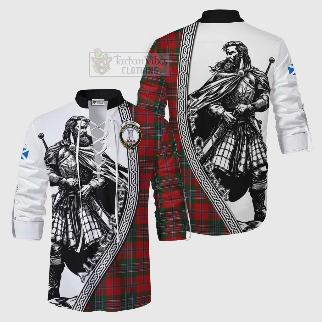 Tartan Vibes Clothing MacLean (McLean) Tartan Clan Crest Ghillie Kilt Shirt with Highlander Warrior Celtic Style