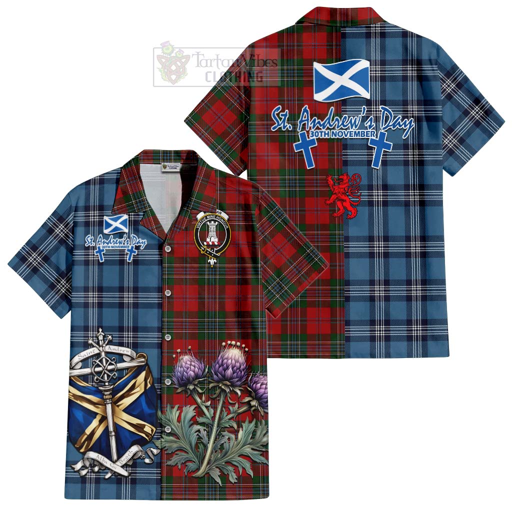 Tartan Vibes Clothing MacLean (McLean) Tartan Short Sleeve Button Shirt Happy St. Andrew's Day Half Tartan Style