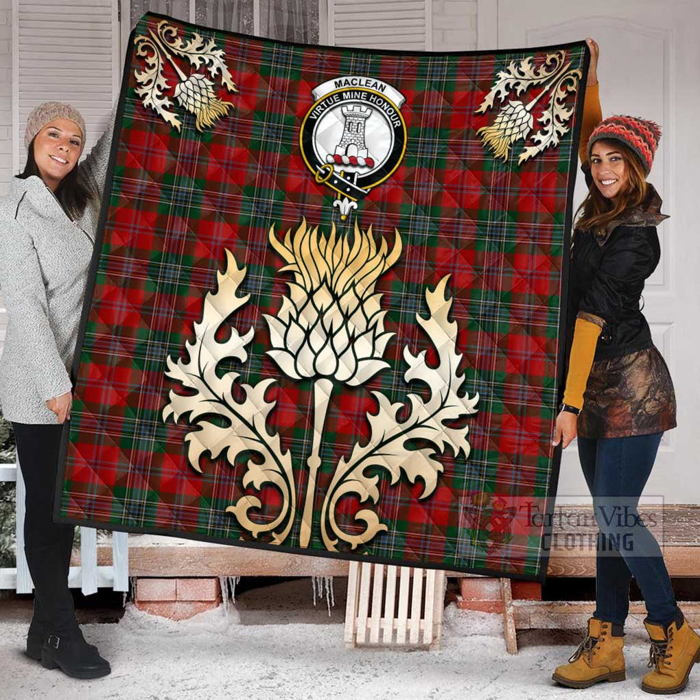 Tartan Vibes Clothing MacLean (McLean) Tartan Quilt with Family Crest and Golden Thistle Style