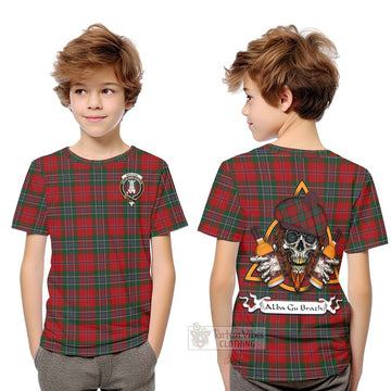 MacLean (McLean) Tartan Kid T-Shirt with Family Crest and Bearded Skull Holding Bottles of Whiskey