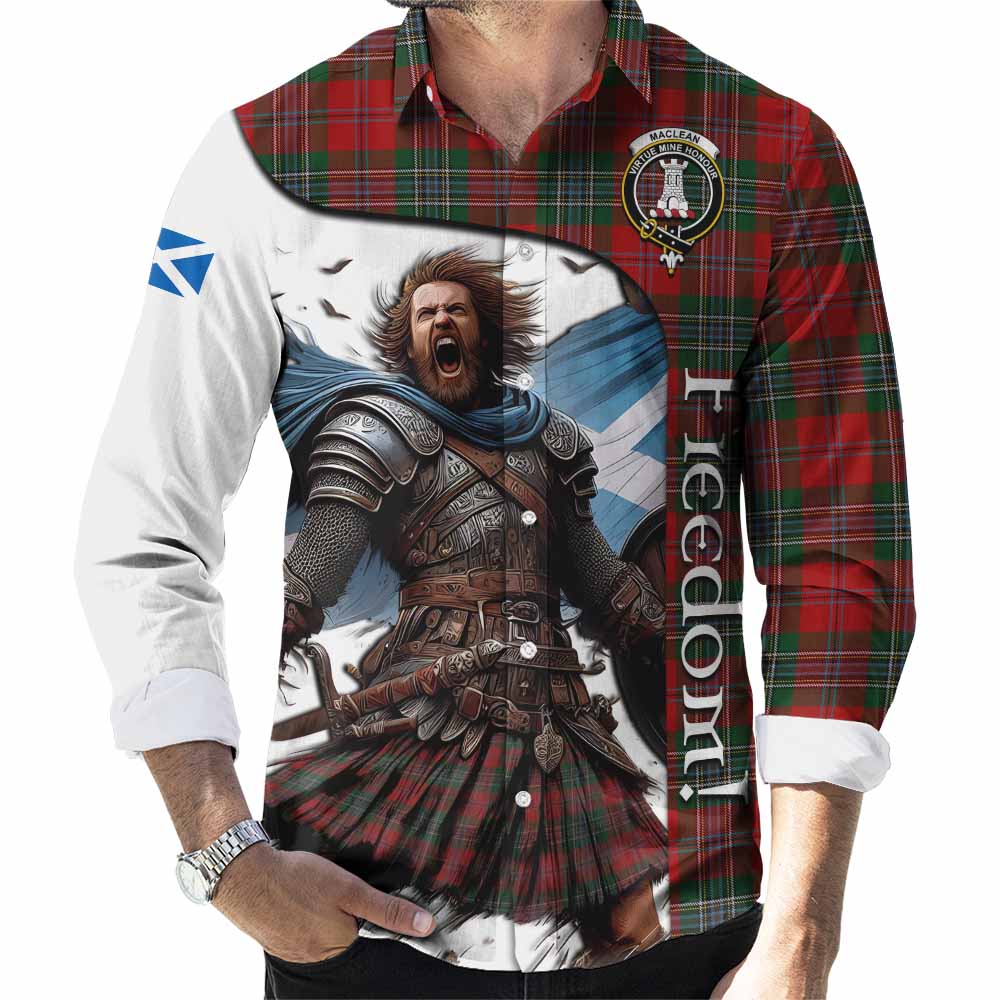 Tartan Vibes Clothing MacLean (McLean) Crest Tartan Long Sleeve Button Shirt Inspired by the Freedom of Scottish Warrior