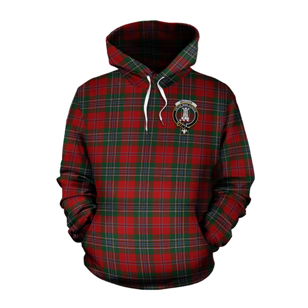 Tartan Vibes Clothing MacLean (McLean) Tartan Cotton Hoodie with Family Crest and Bearded Skull Holding Bottles of Whiskey