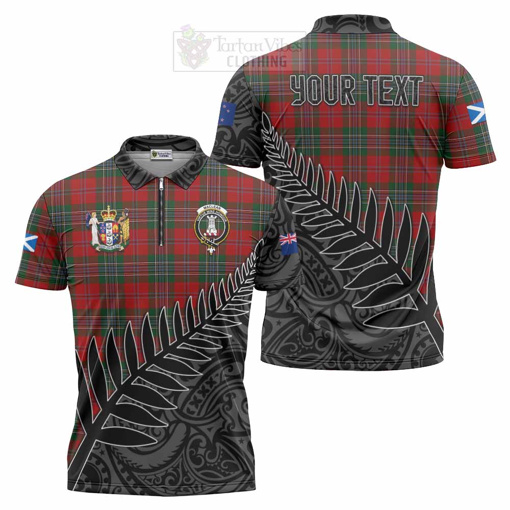 Tartan Vibes Clothing MacLean (McLean) Crest Tartan Zipper Polo Shirt with New Zealand Silver Fern Half Style