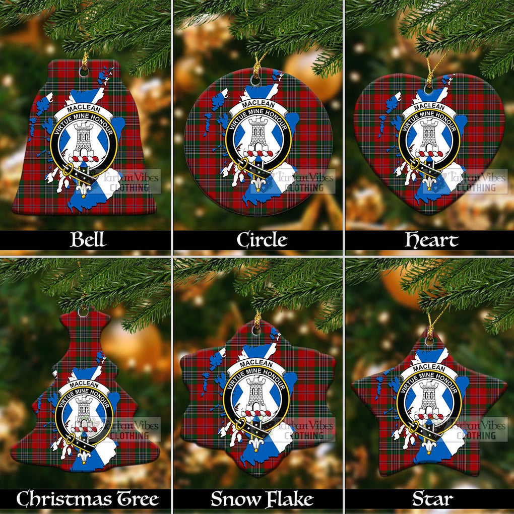 Tartan Vibes Clothing MacLean (McLean) Tartan Christmas Ornament with Family Crest and Scotland Map