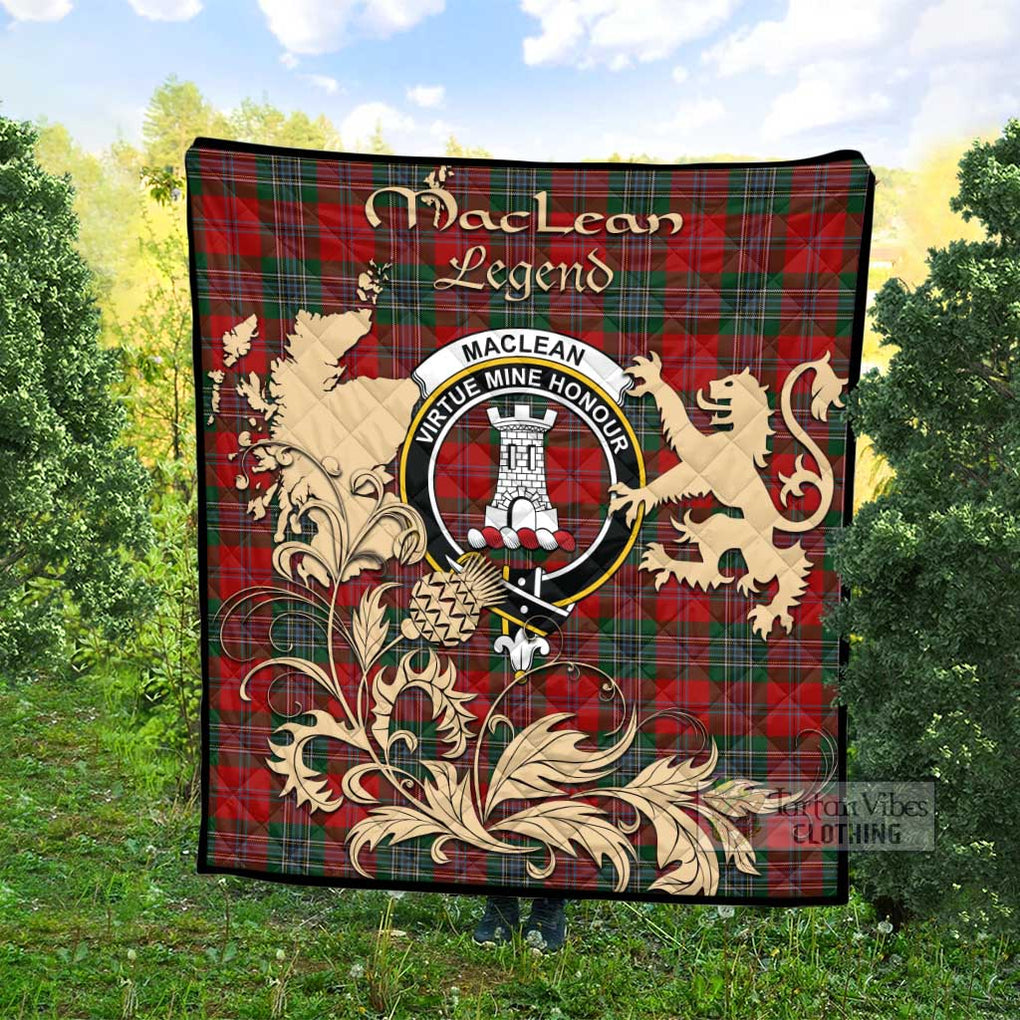 Tartan Vibes Clothing MacLean (McLean) Tartan Quilt with Family Crest and Scottish Symbol Style