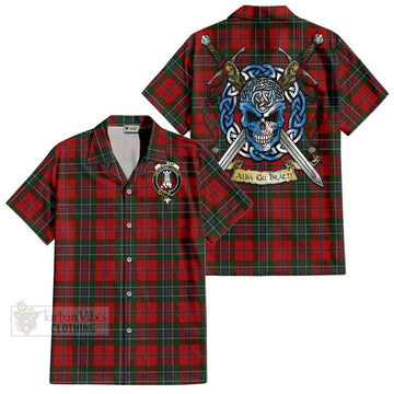 MacLean (McLean) Tartan Short Sleeve Button Shirt with Family Crest Celtic Skull Style