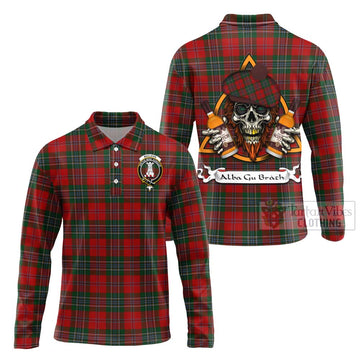 MacLean (McLean) Tartan Long Sleeve Polo Shirt with Family Crest and Bearded Skull Holding Bottles of Whiskey