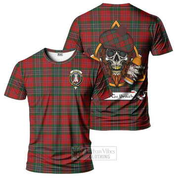 MacLean (McLean) Tartan T-Shirt with Family Crest and Bearded Skull Holding Bottles of Whiskey