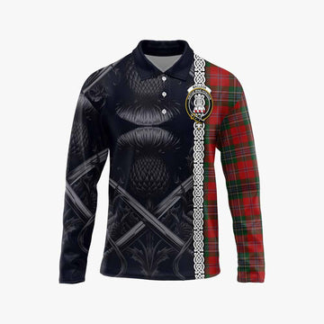 MacLean (McLean) Tartan Long Sleeve Polo Shirt with Family Crest Cross Sword Thistle Celtic Vibes