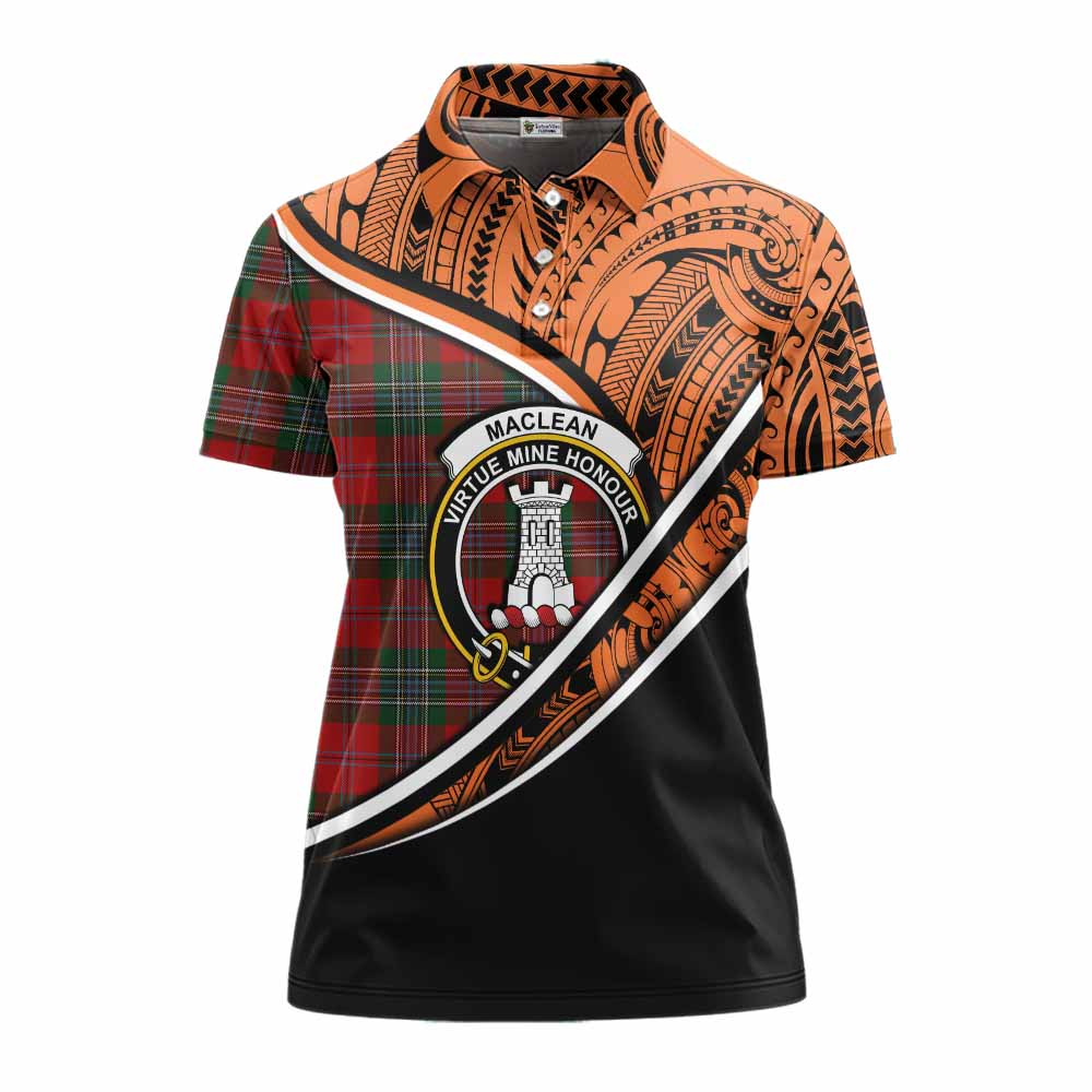 Tartan Vibes Clothing MacLean (McLean) Crest Tartan Women's Polo Shirt with Maori Tattoo Style - Orange Version