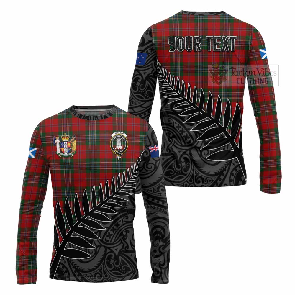 Tartan Vibes Clothing MacLean (McLean) Crest Tartan Long Sleeve T-Shirt with New Zealand Silver Fern Half Style